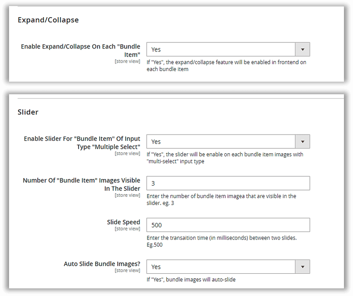 Bundle items config