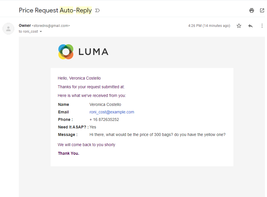 Autoresponder sent to user after form submission