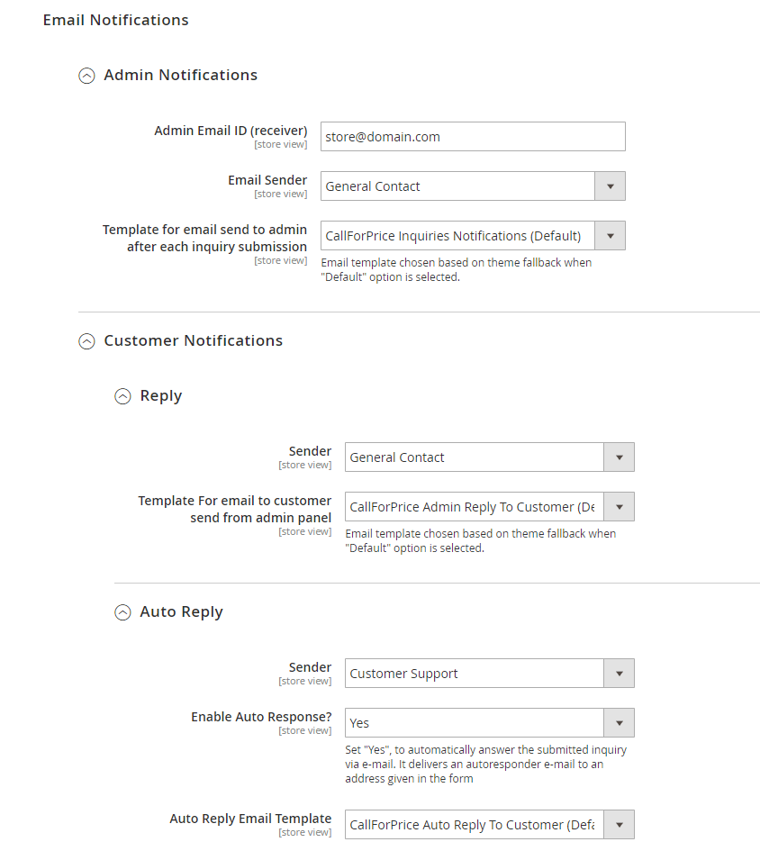 Email notifications settings
