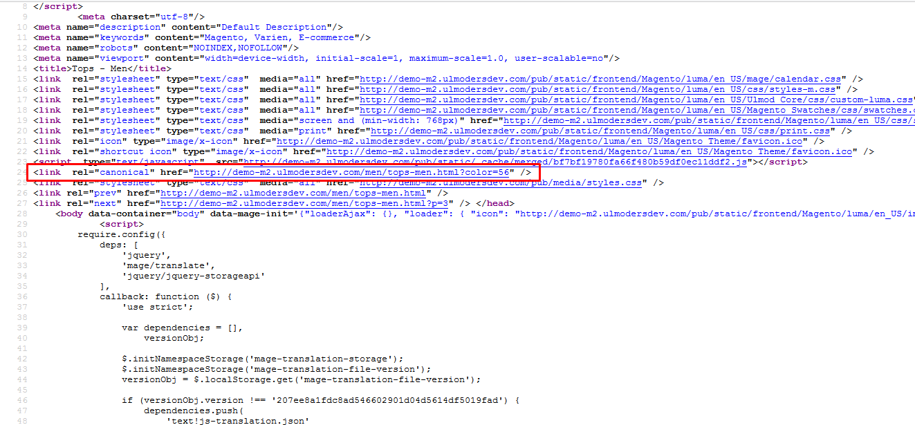 Canonical url in layered page