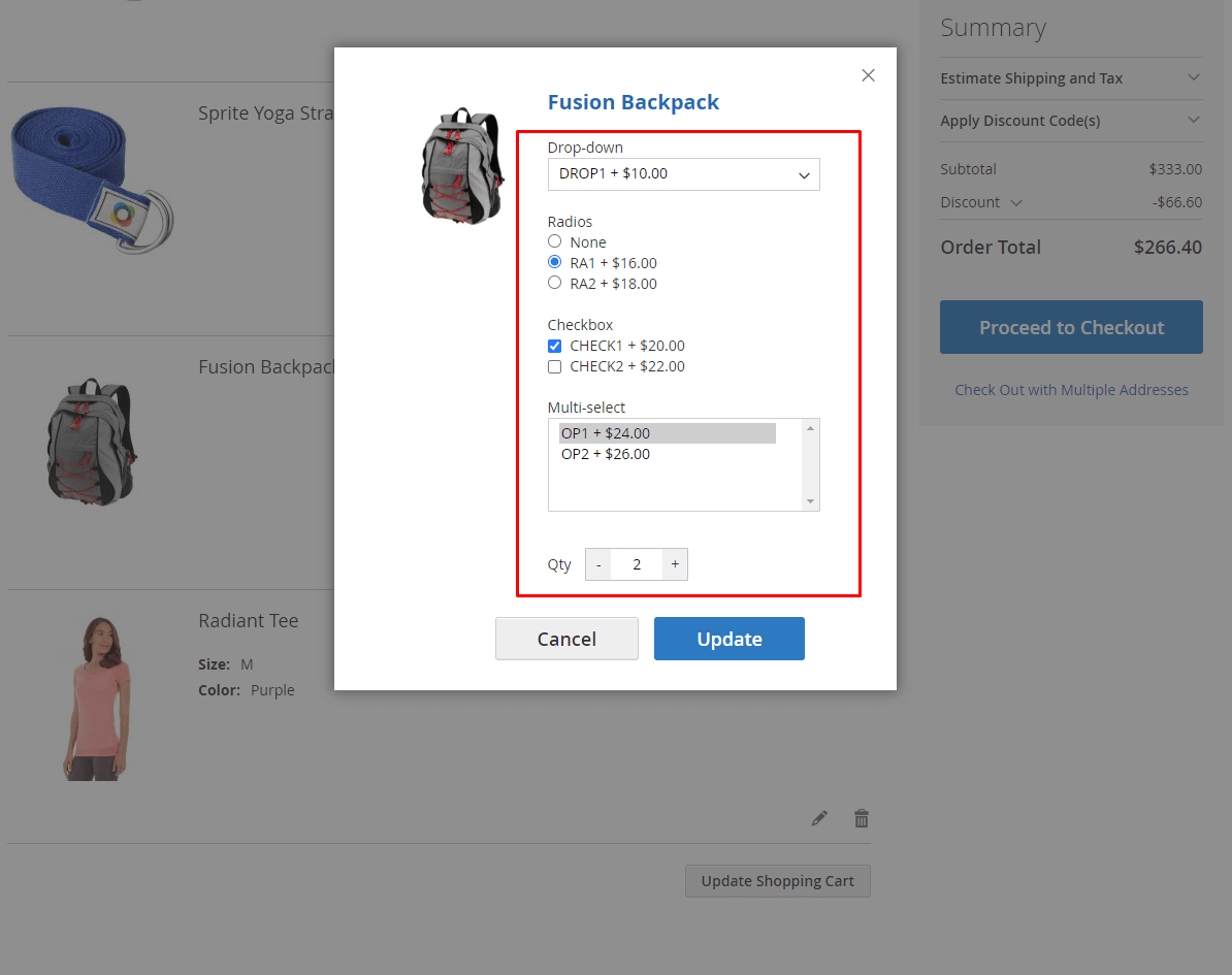 Edit product with customs options