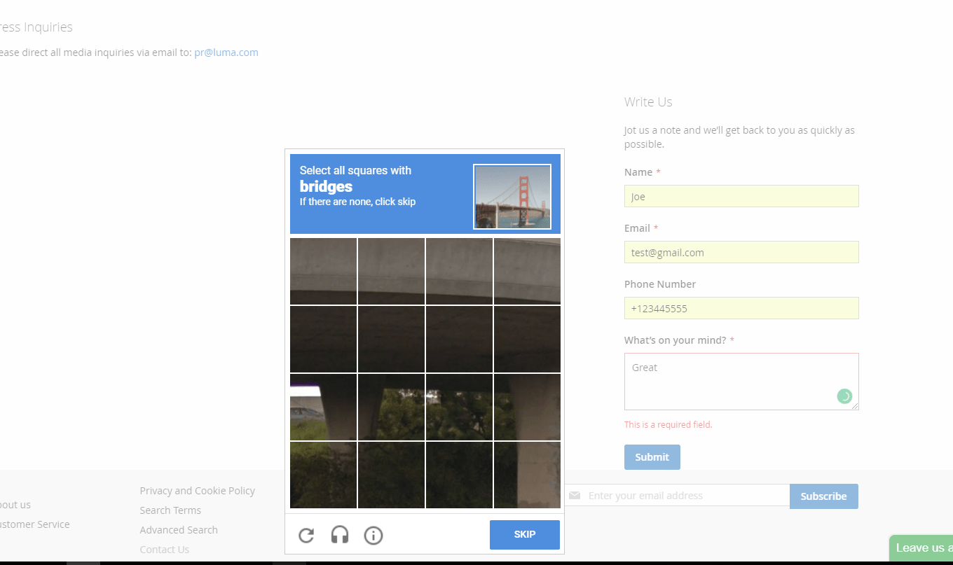Invisible reCAPTCHA in contact form