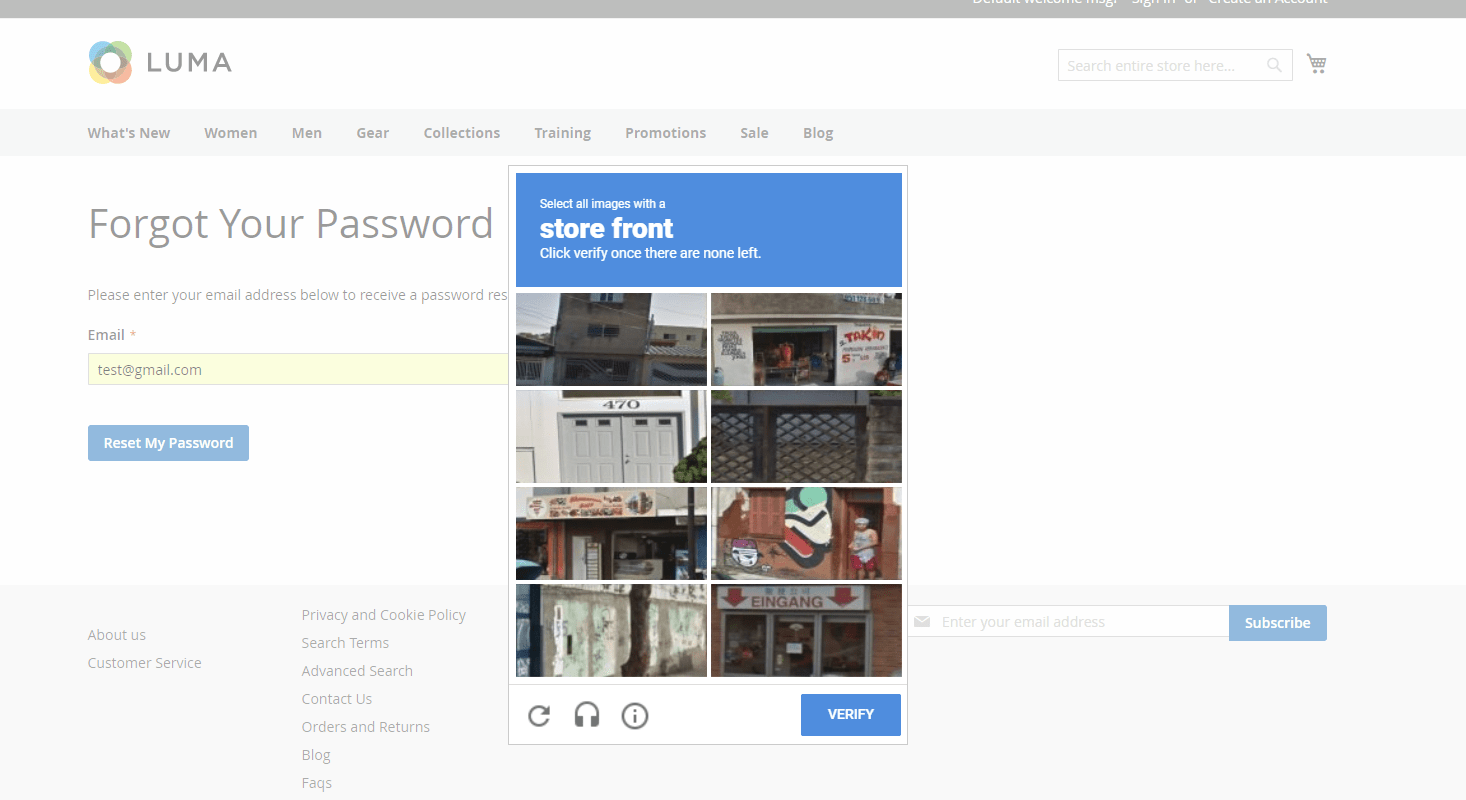Invisible reCAPTCHA in forgot password form