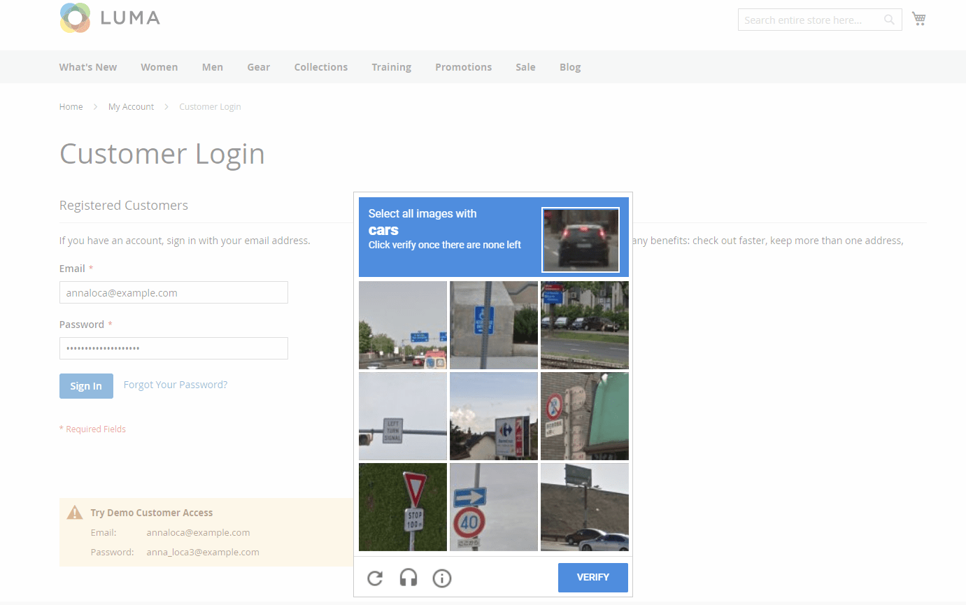 Invisible reCAPTCHA in login form