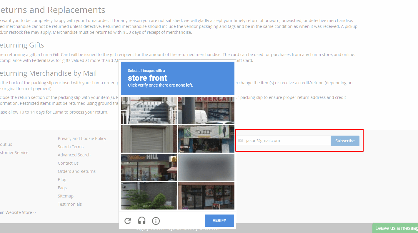 Invisible reCAPTCHA in newsletter form