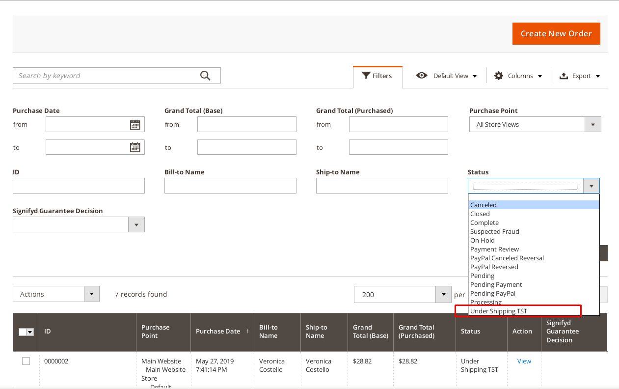 Custom order status on order filters