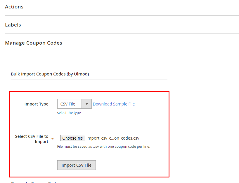 Import coupons in bulk using a CSV file