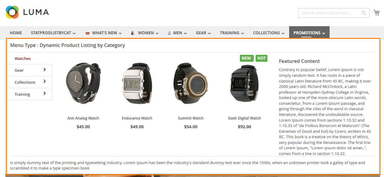 Submenu  type dynamic product listing by category