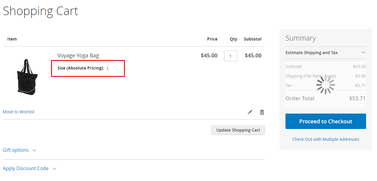Absolute price options appear at the cart page