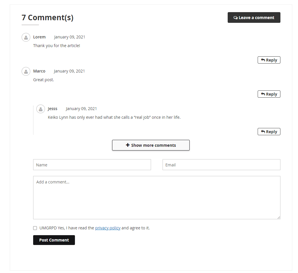 Ulmod comment type on post view page