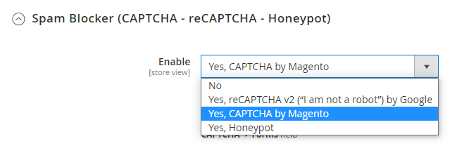 reCAPTCHA, CAPTCHA and Honeypot settings