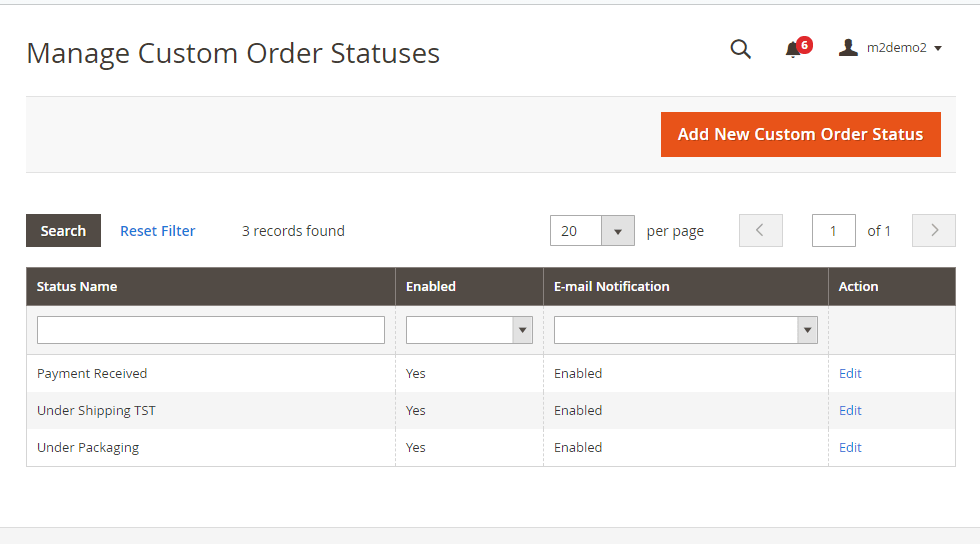 Managing custom order statuses