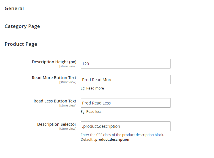 Product page settings