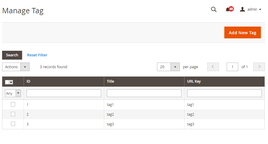 Manage tags from grid