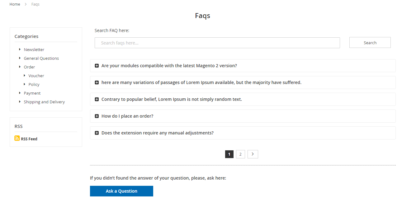 FAQ storefront page