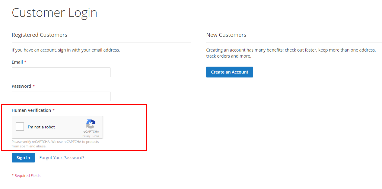 reCAPTCHA v2 in customer login form