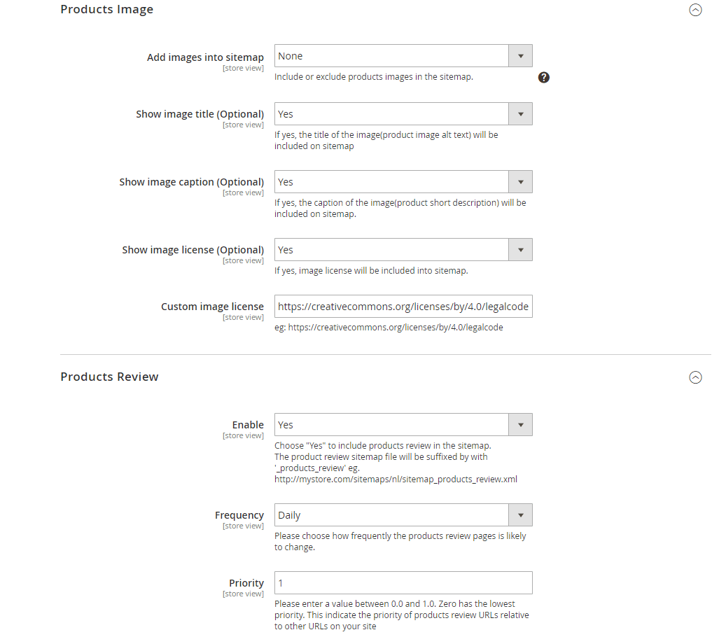 Products images and reviews settings