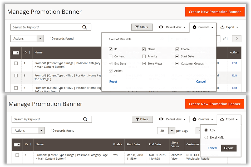 Manage banners