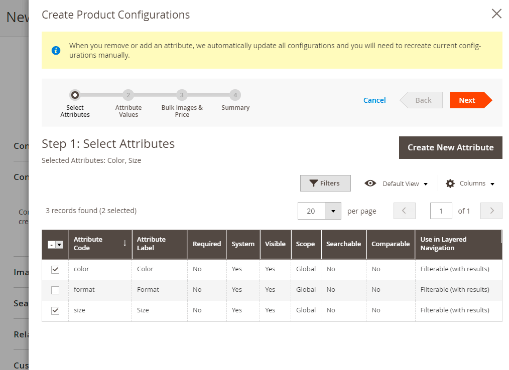 Configurations Attribute setup