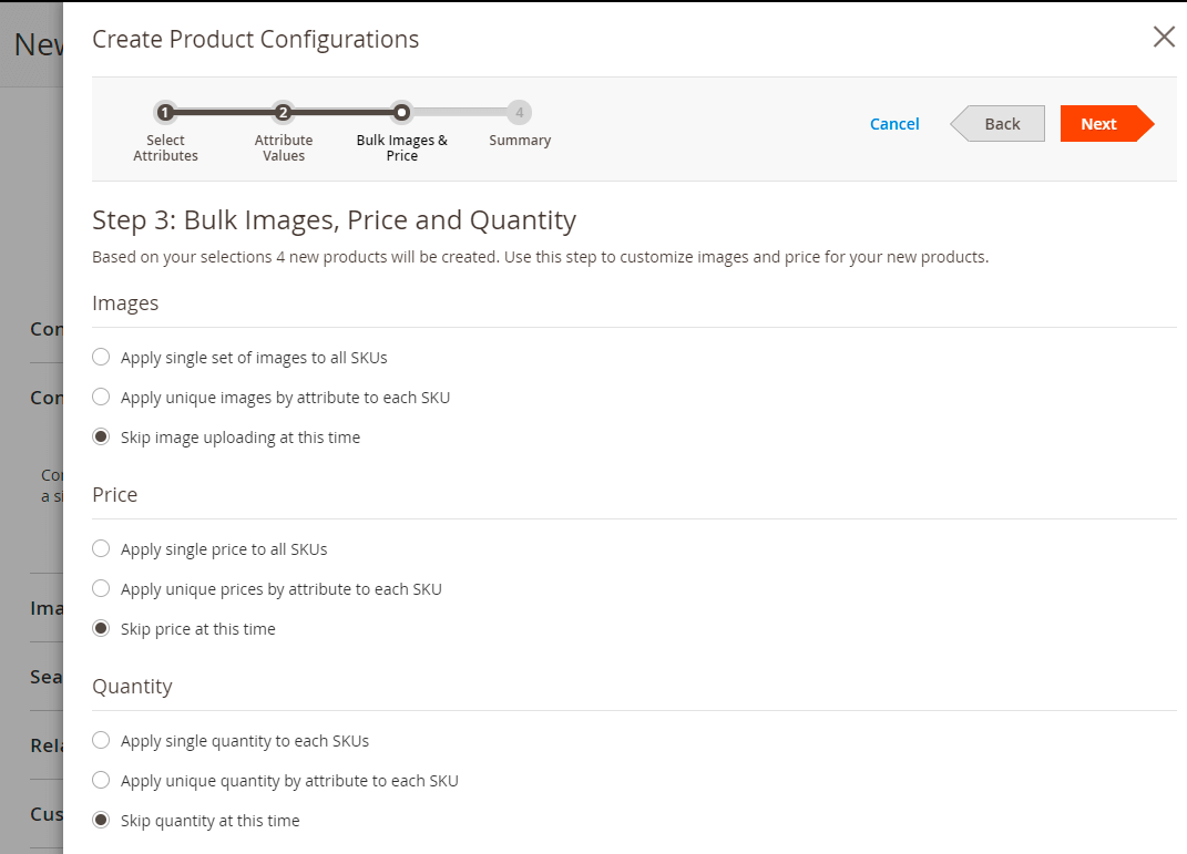 Image quantity price setup