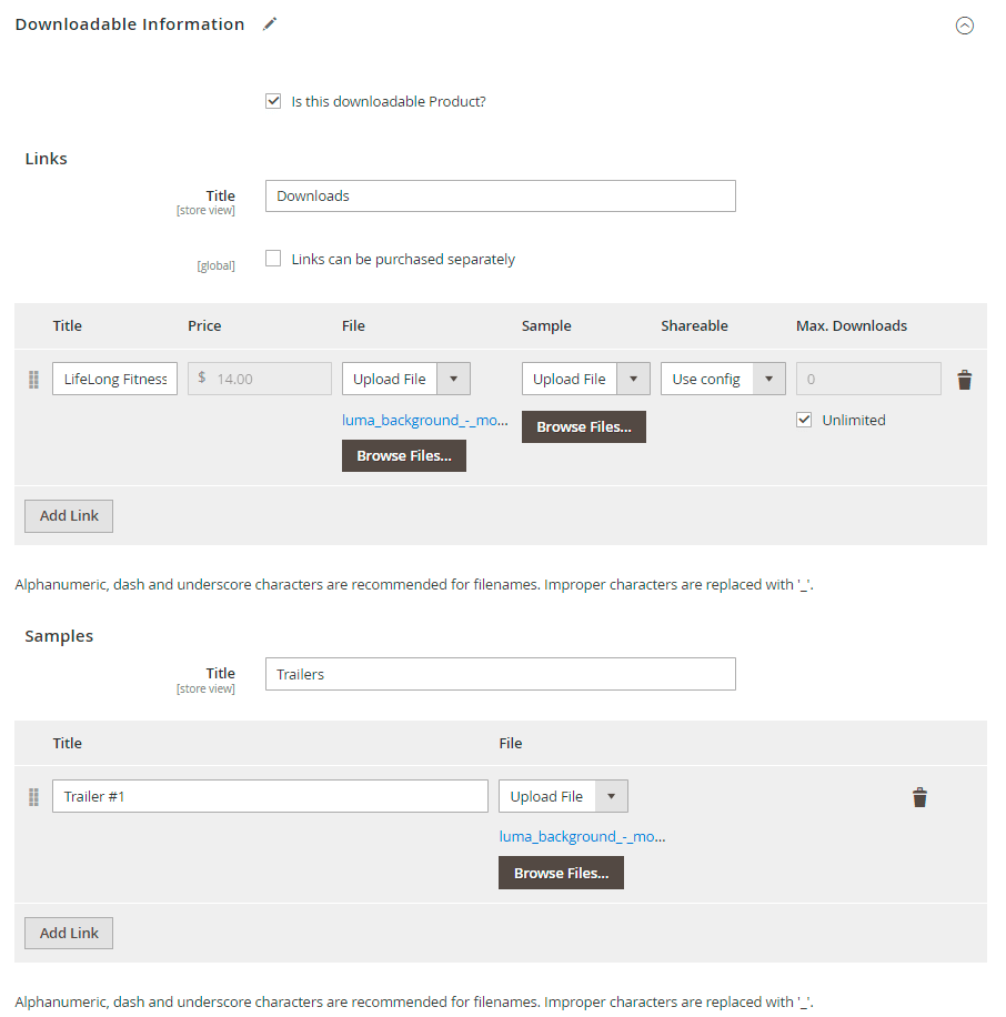 Downloads info setup