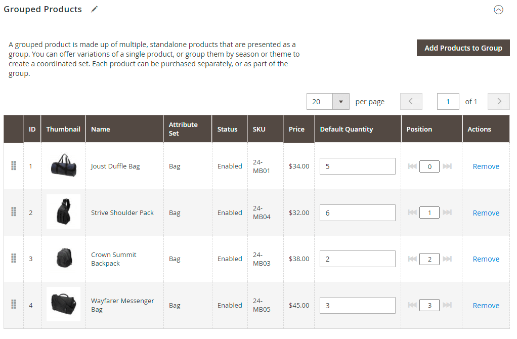 Grouped product list