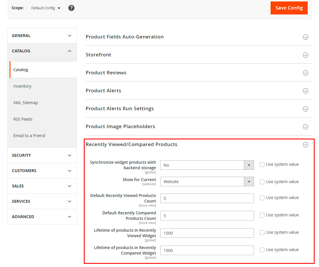 Viewed compared options