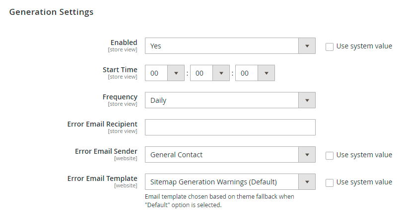 Sitemap generate config