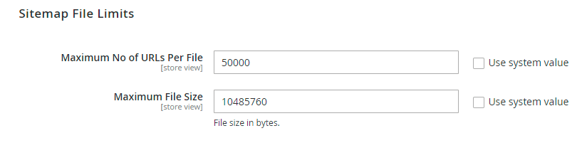 Sitemap limit config