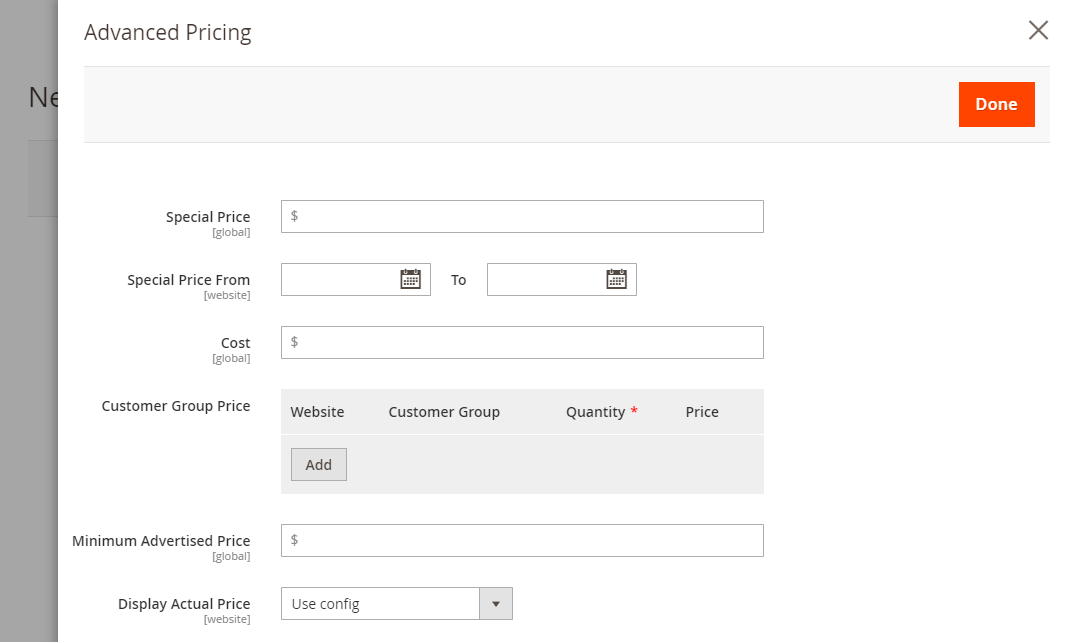 Advanced price setup