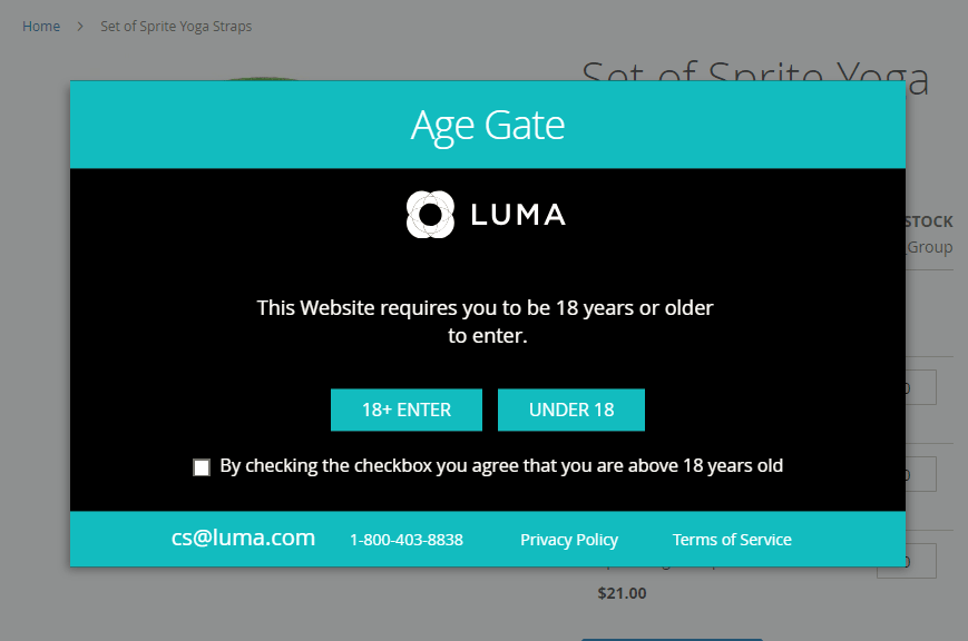 Age verification buttons layout