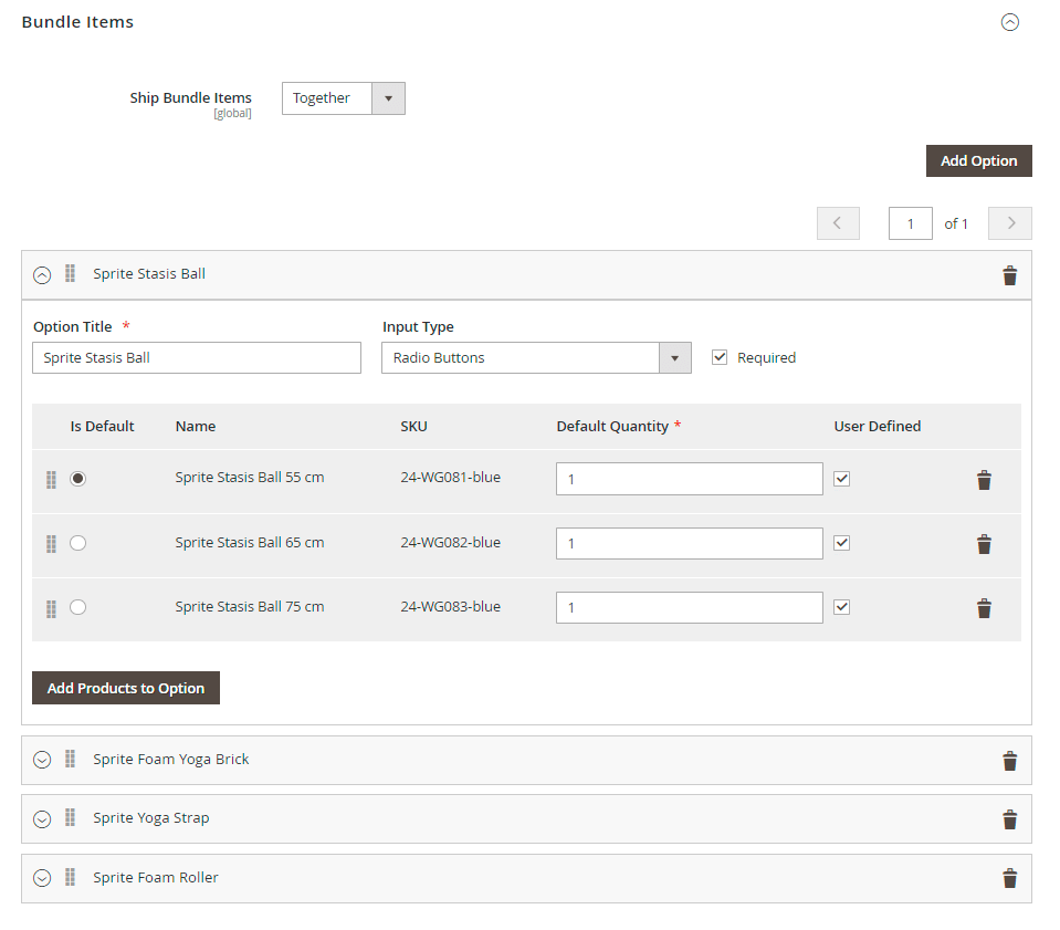 Bundle items settings