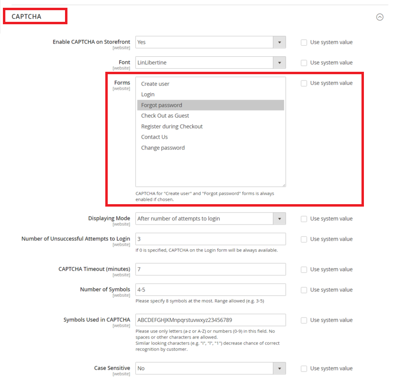 Configure storefront CAPTCHA in Magento 2
